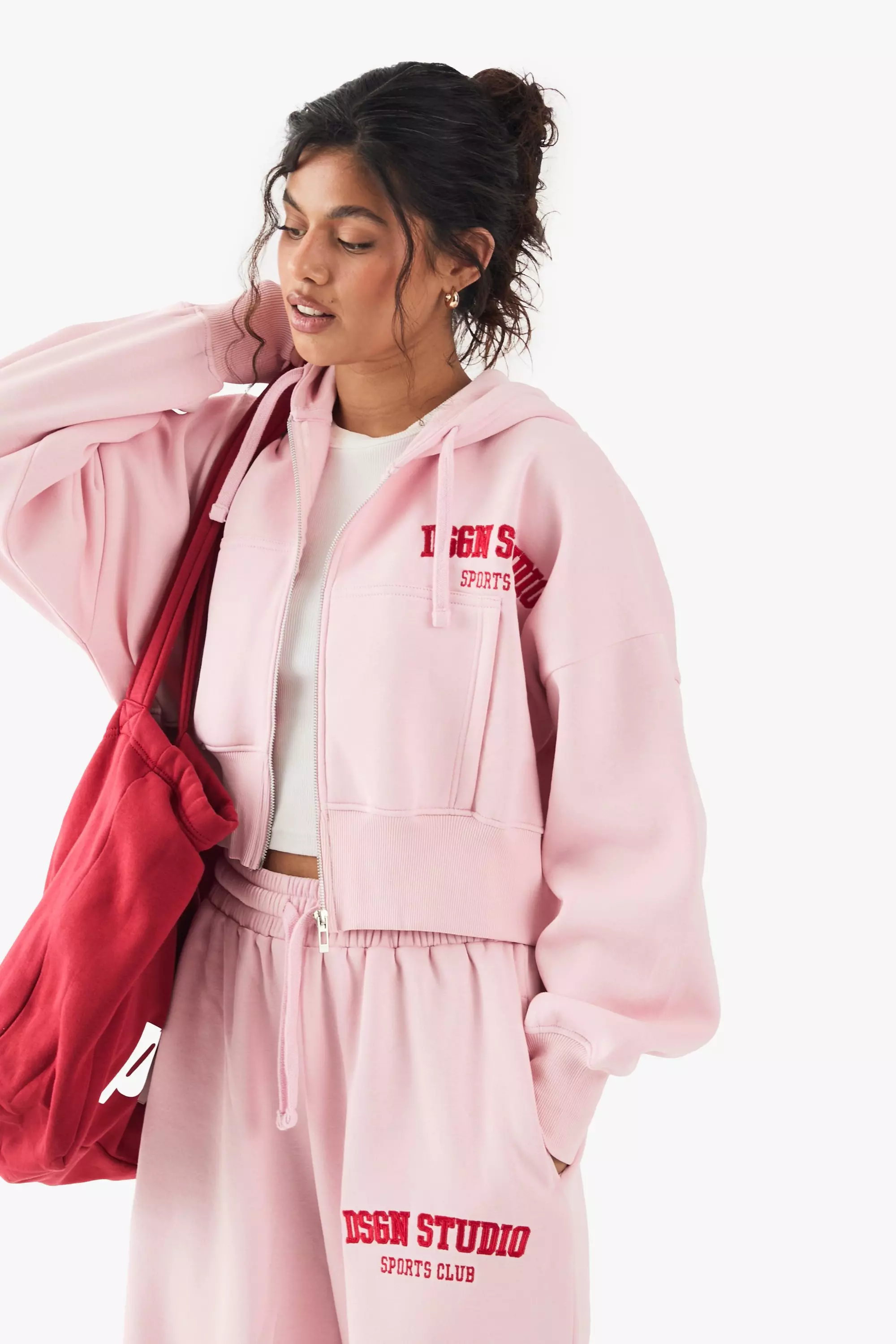Pink DSGN Boxy Crop Zip Through Hoodie alternative image
