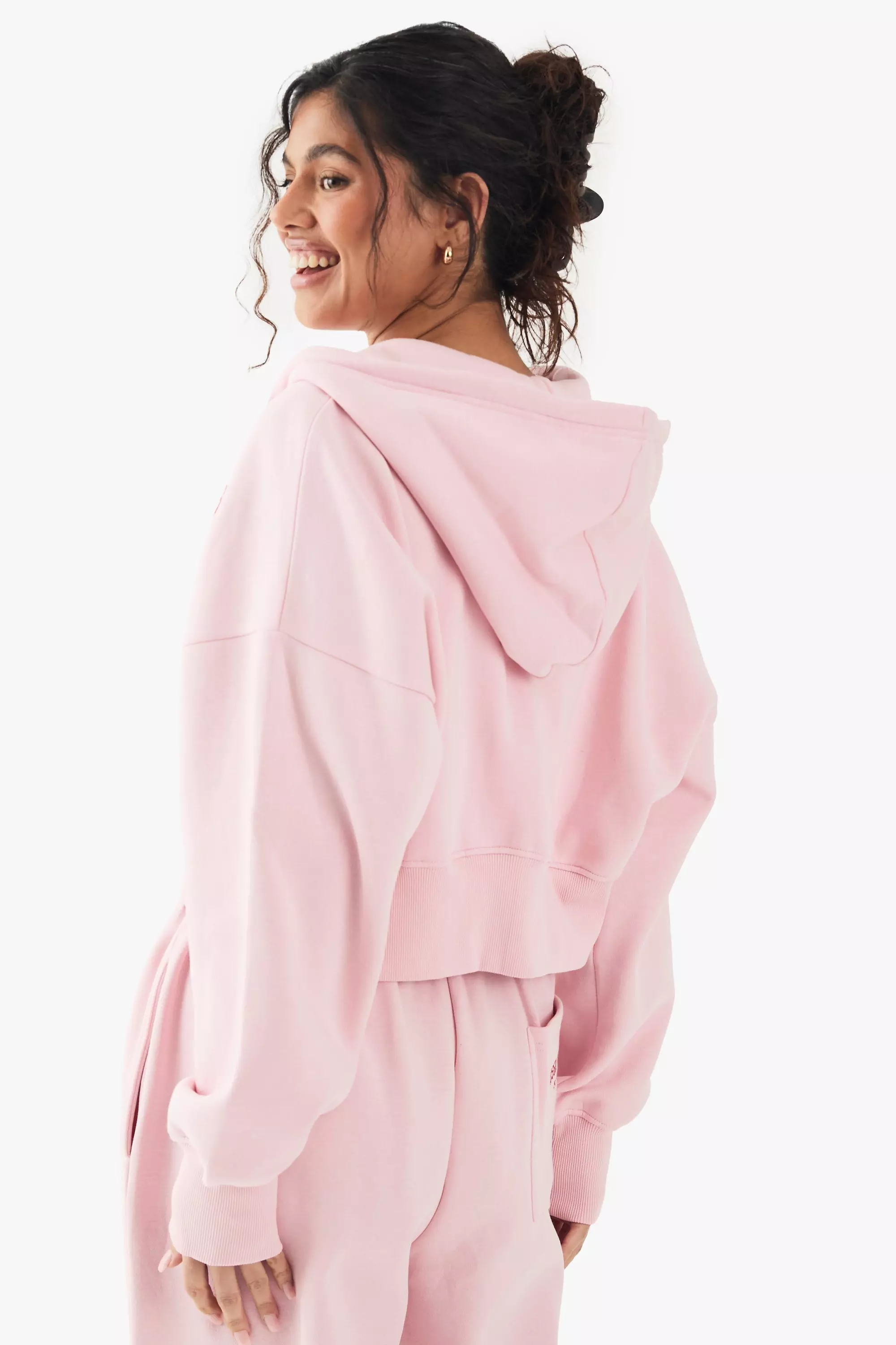 Pink DSGN Boxy Crop Zip Through Hoodie alternative image