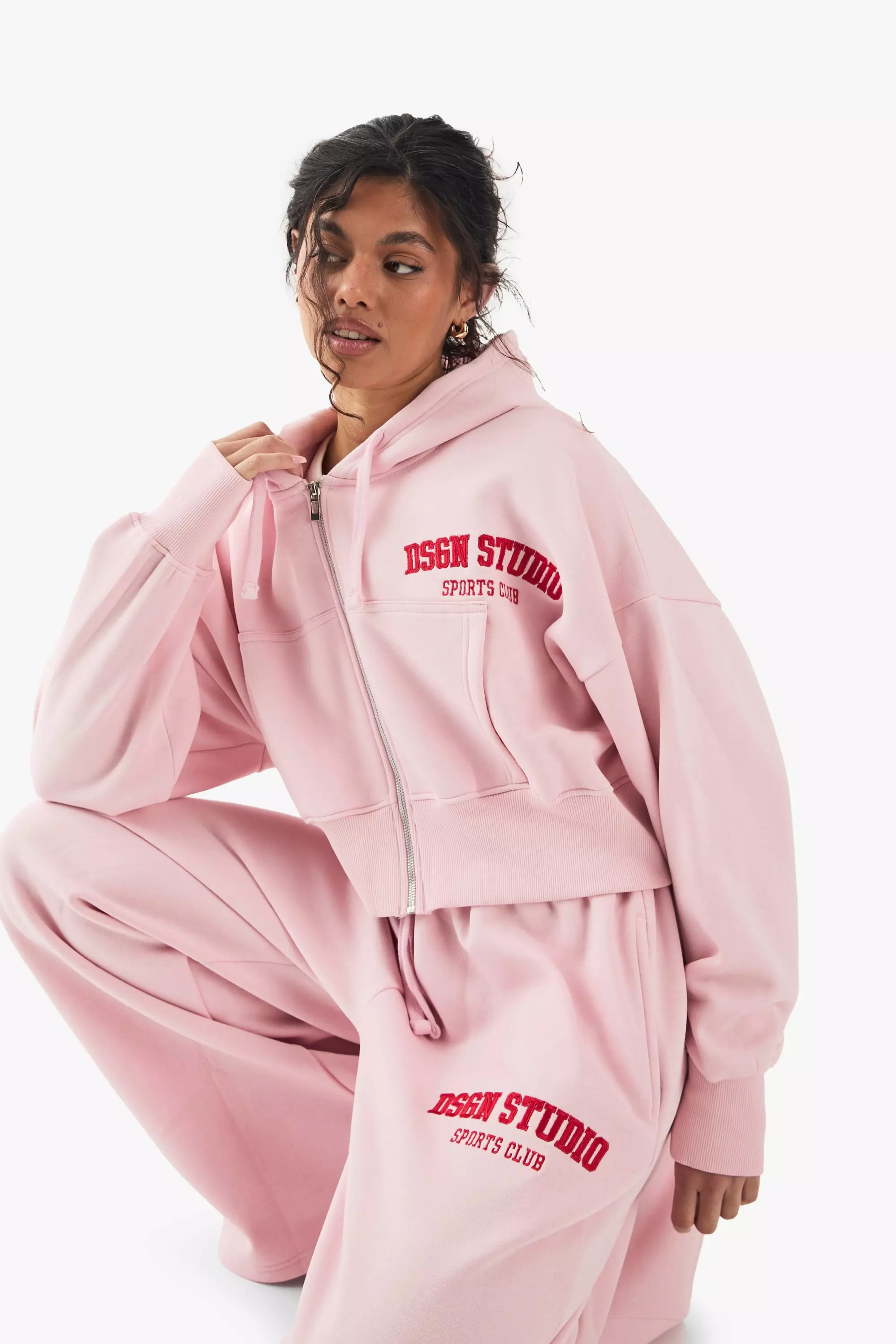Pink DSGN Boxy Crop Zip Through Hoodie alternative image