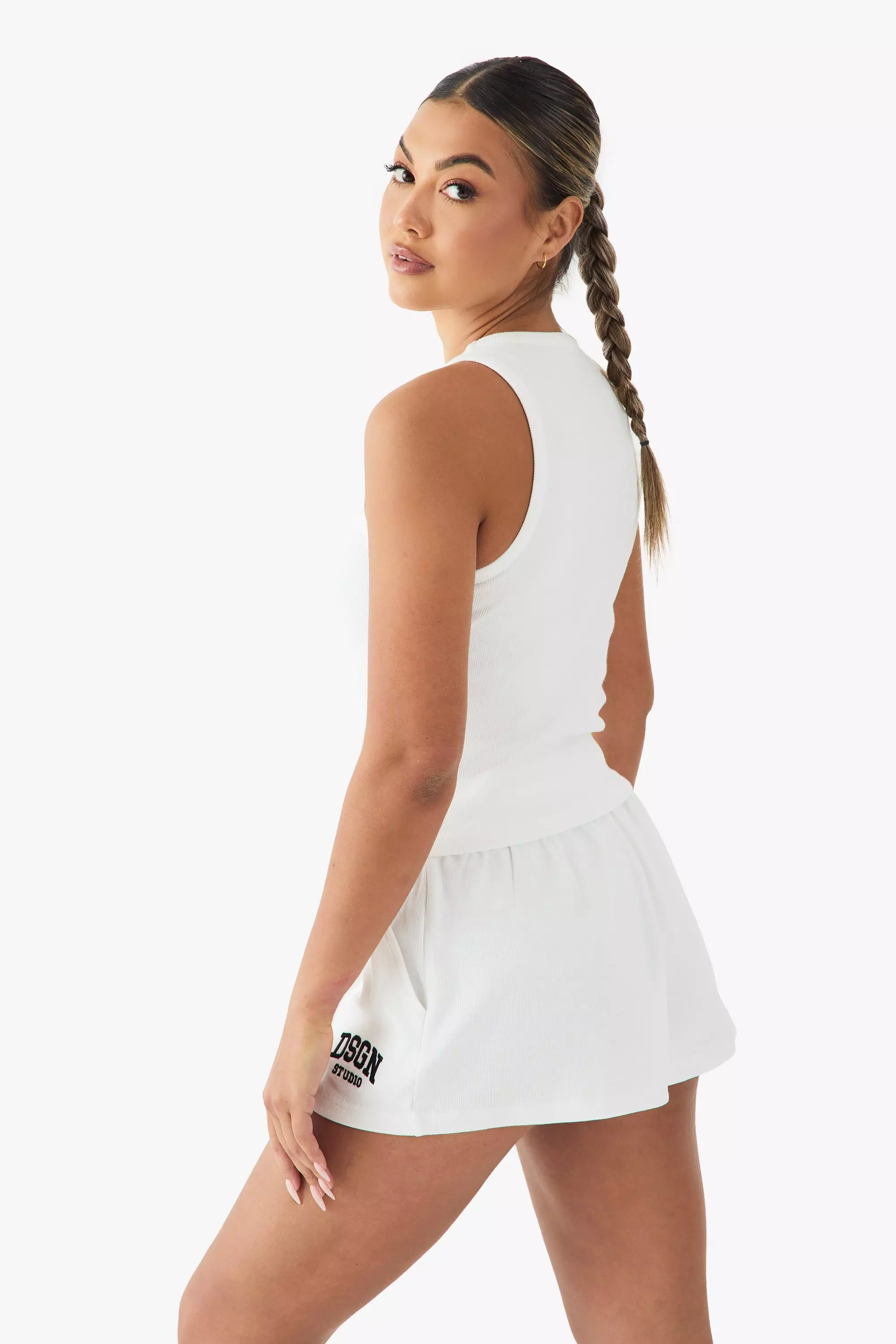 White Dsgn Studio Collegiate Embroidered Racer Rib Vest Top alternative image