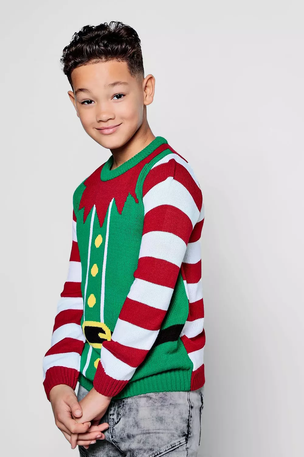 Boys Elf Christmas Jumper boohooMAN IE