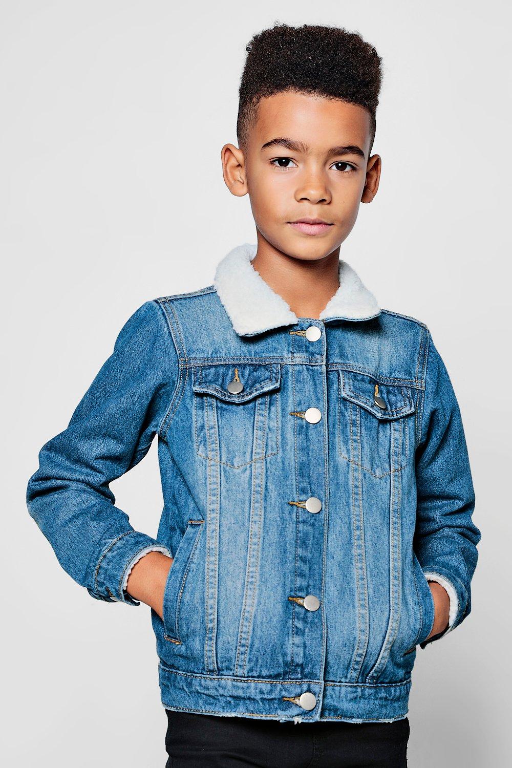 Boys Borg Collar Denim Jacket | boohooMAN UK