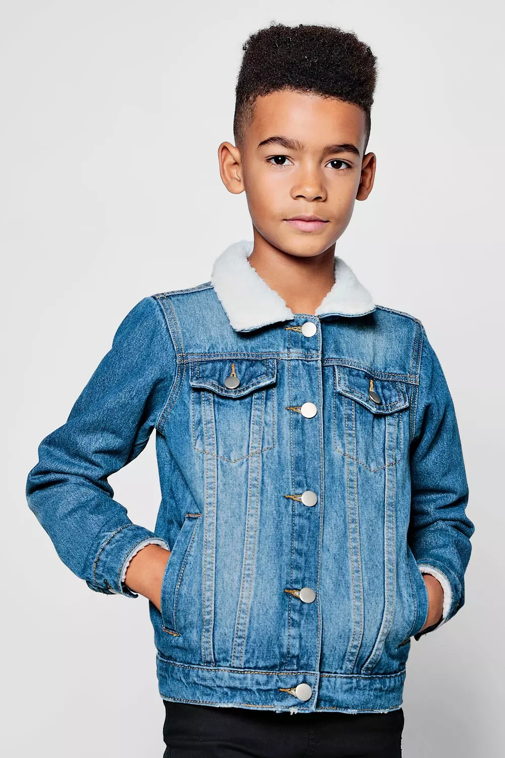 Boys Borg Collar Denim Jacket boohooMAN USA