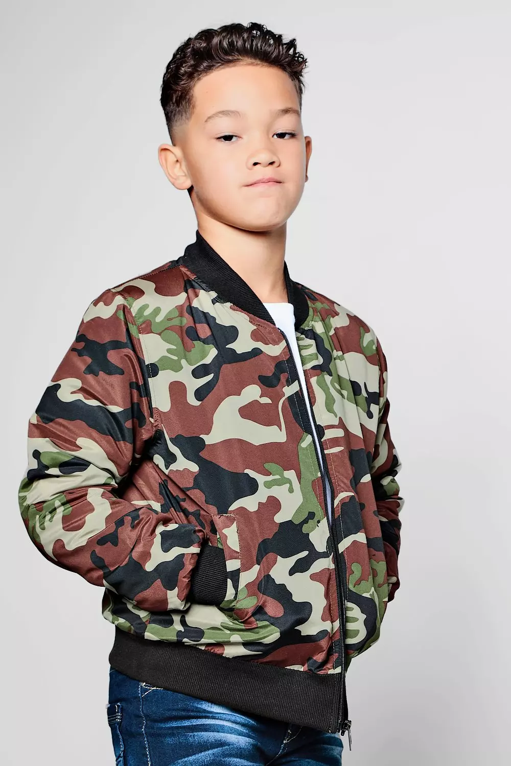 Boys Camo Bomber Jacket boohooMAN UK