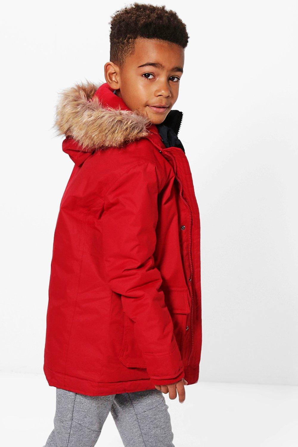 boys faux fur hooded parka jacket