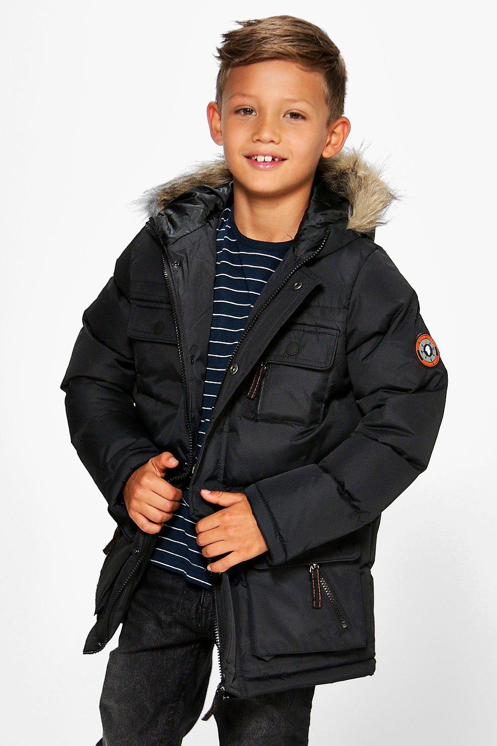 Boys fur 2025 hood coat