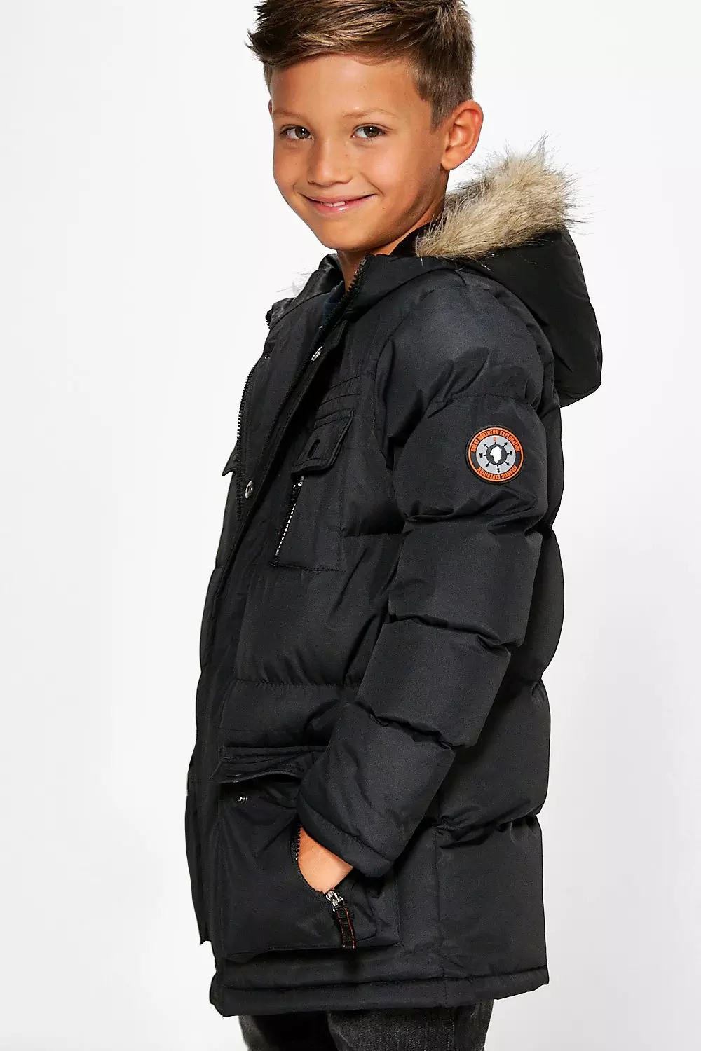 Boys fur hooded jacket sale