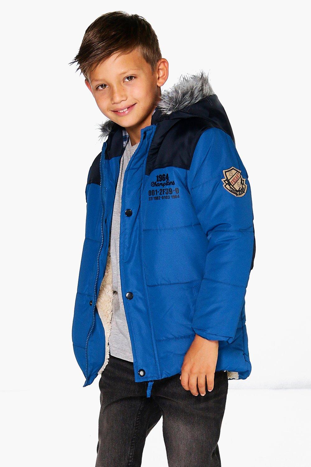 boys faux fur hooded parka jacket