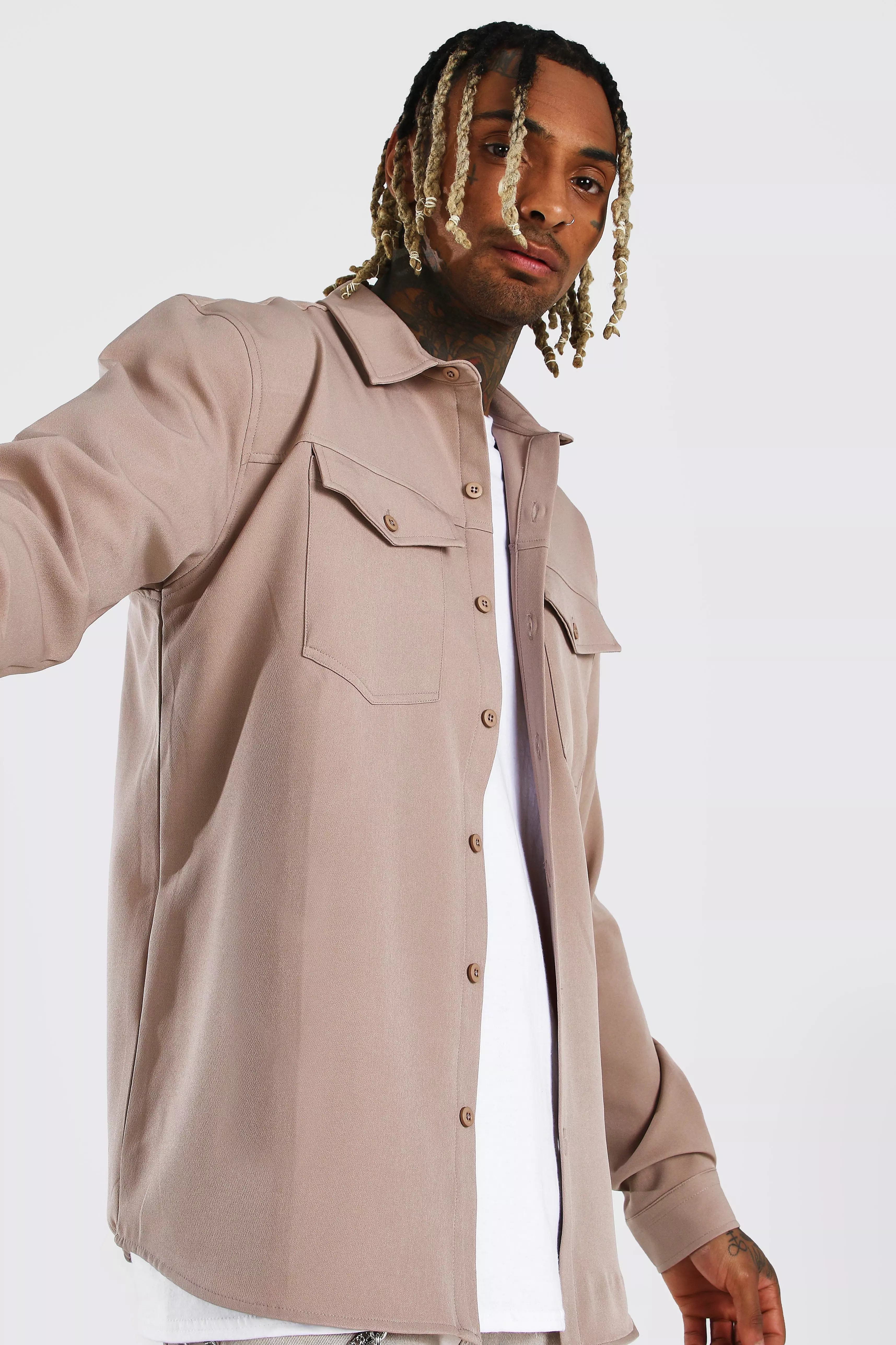 Smart Utility Stretch Overshirt boohooMAN