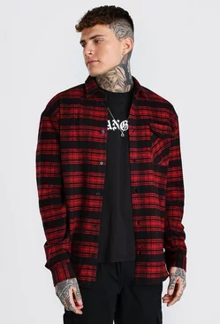 Red Oversized Heavy Weight Check Shirt