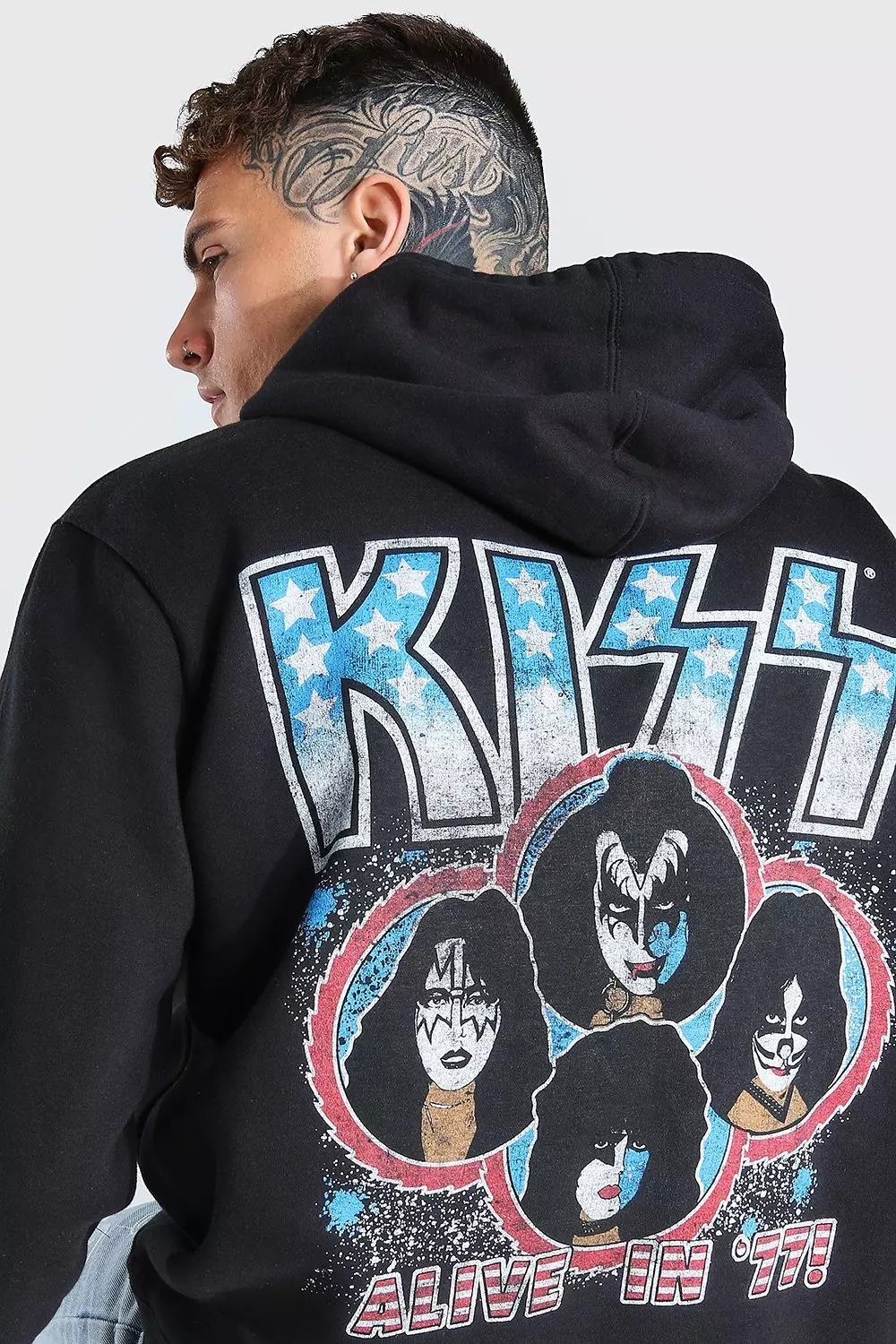Black Oversized KISS License Hoodie alternative image