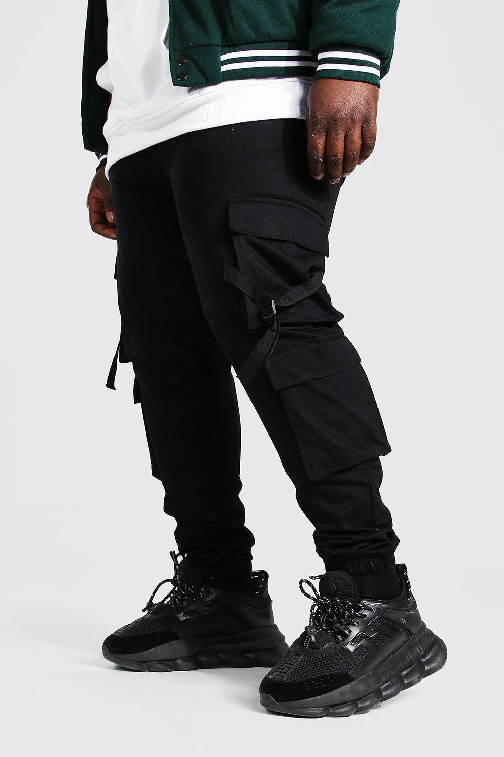 Plus Size Strap Detail Woven Cargo Jogger | boohooMAN USA