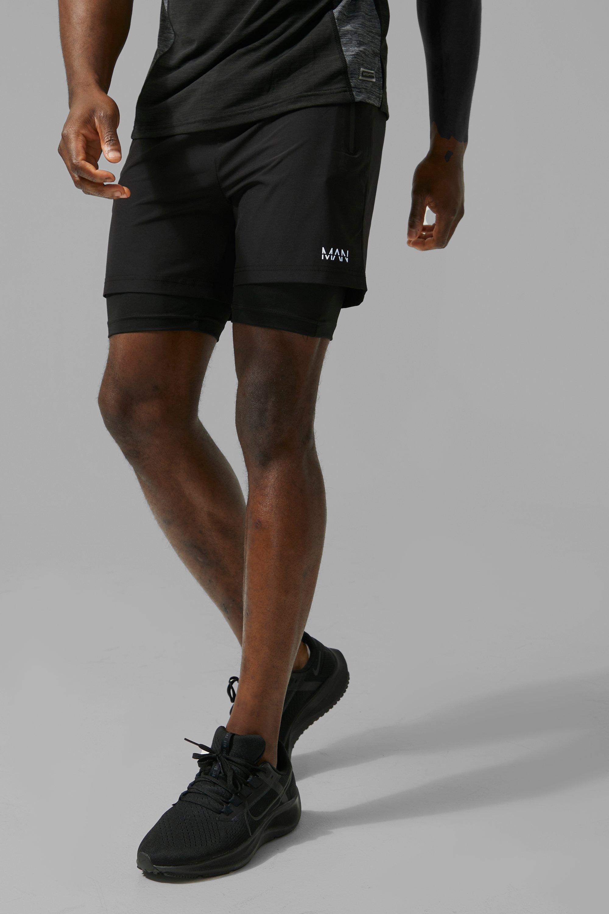 Man Active Gym Panelled 2-In-1 Short Leggings