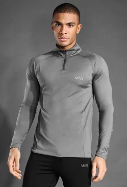 Man Active Gym Raglan Muscle 1/4 Funnel Top Charcoal