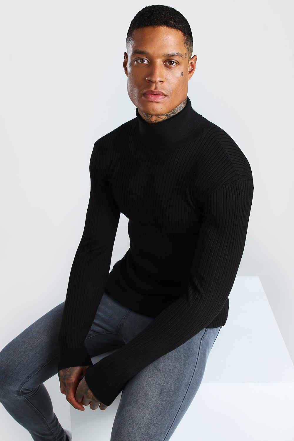 Muscle Fit Ribbed Turtleneck Sweater boohooMAN USA