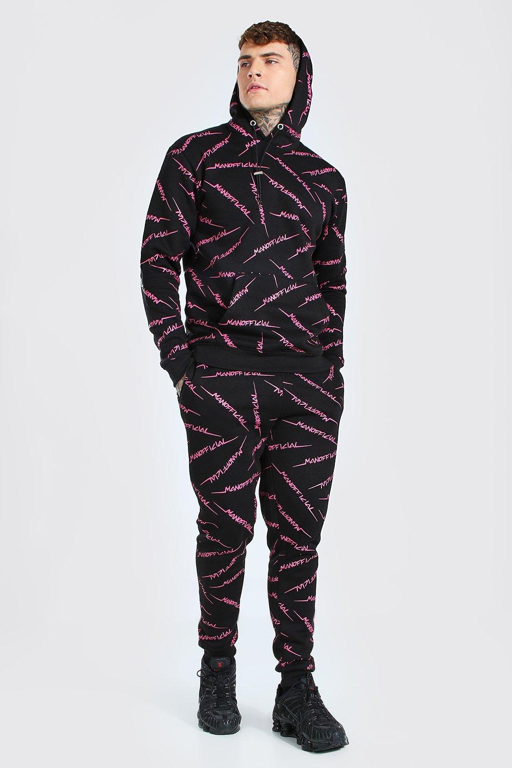 All Over MAN Official Printed Hooded Tracksuit boohooMAN USA