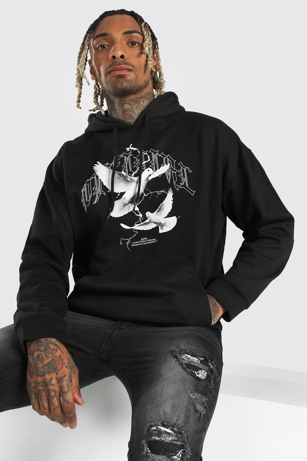 Oversized Official Dove Print Hoodie boohooMAN UK