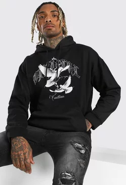 Oversized Official Dove Print Hoodie Black