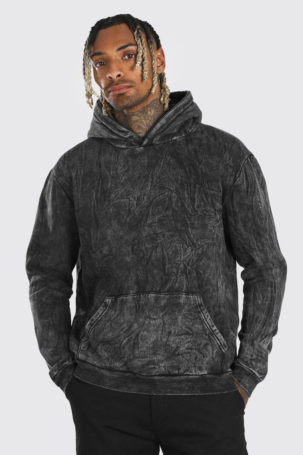 Heavyweight Over The Head Acid Wash Hoodie | boohooMAN USA