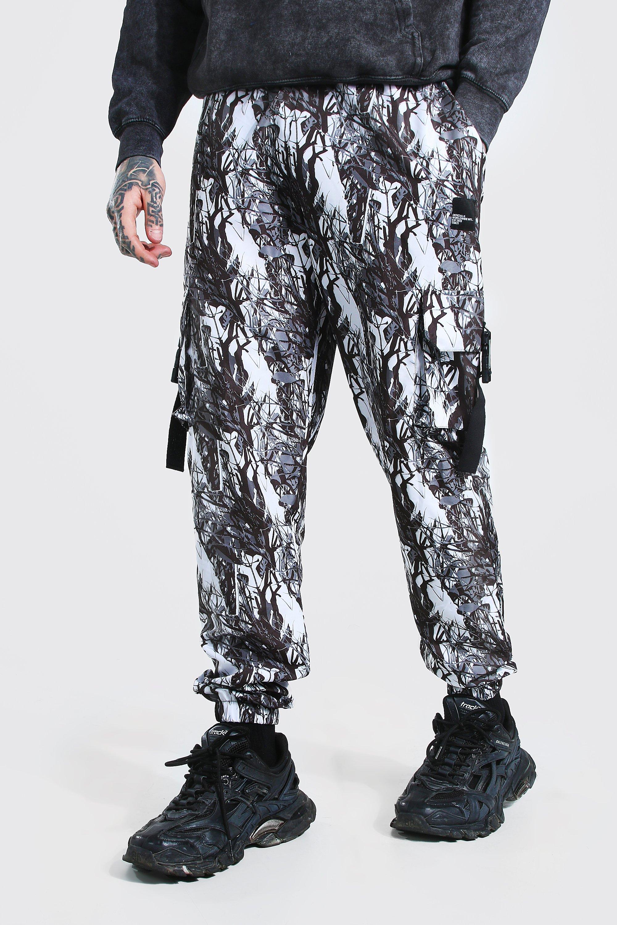 Official MAN Shell Printed Cargo Pants With Strap | boohooMAN USA