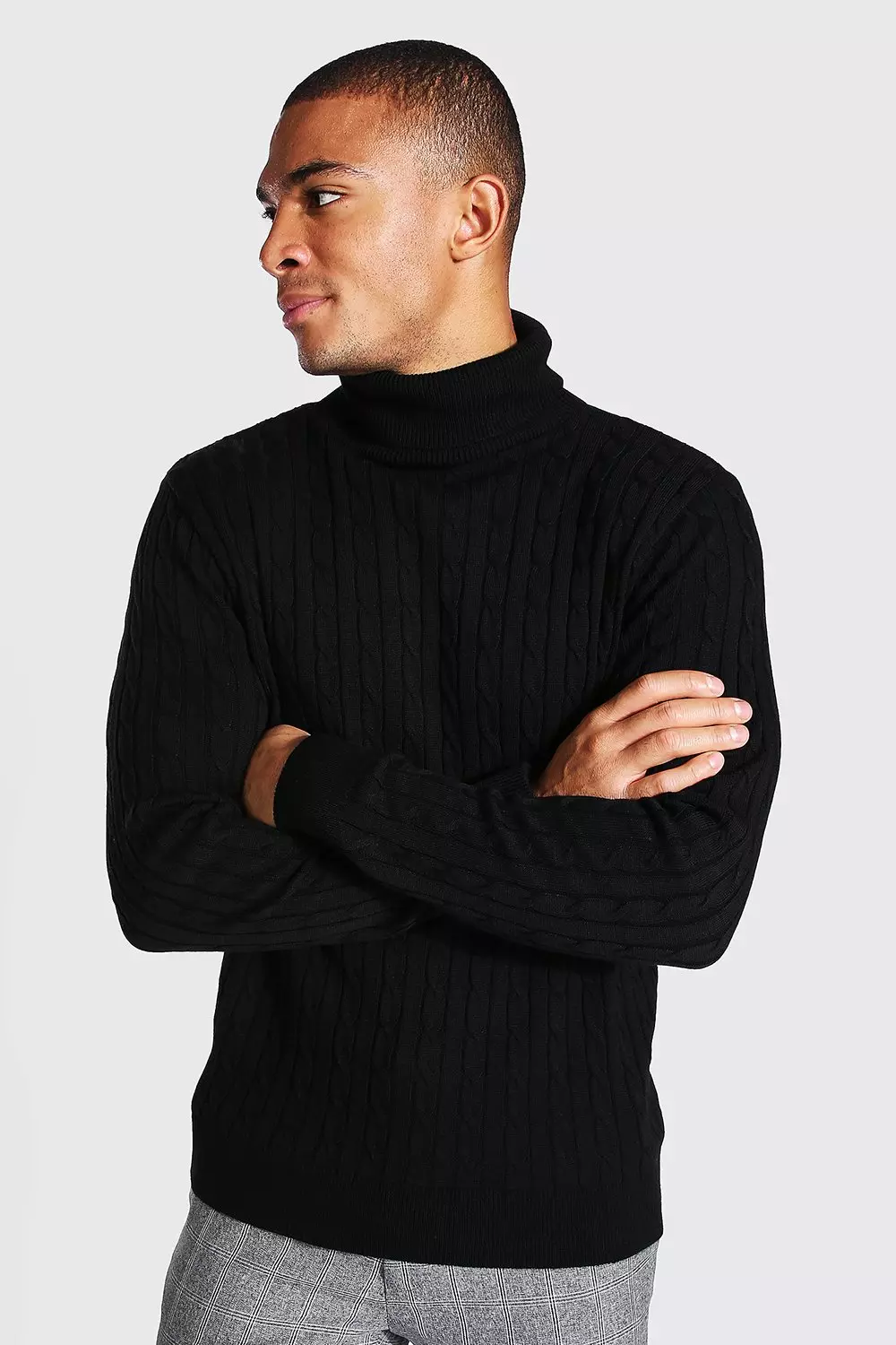 Mens cable roll neck jumper best sale