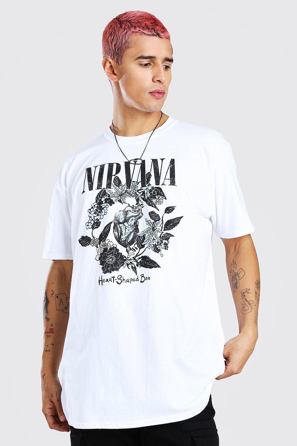 Oversized Nirvana Rose Print License T-Shirt | BoohooMAN