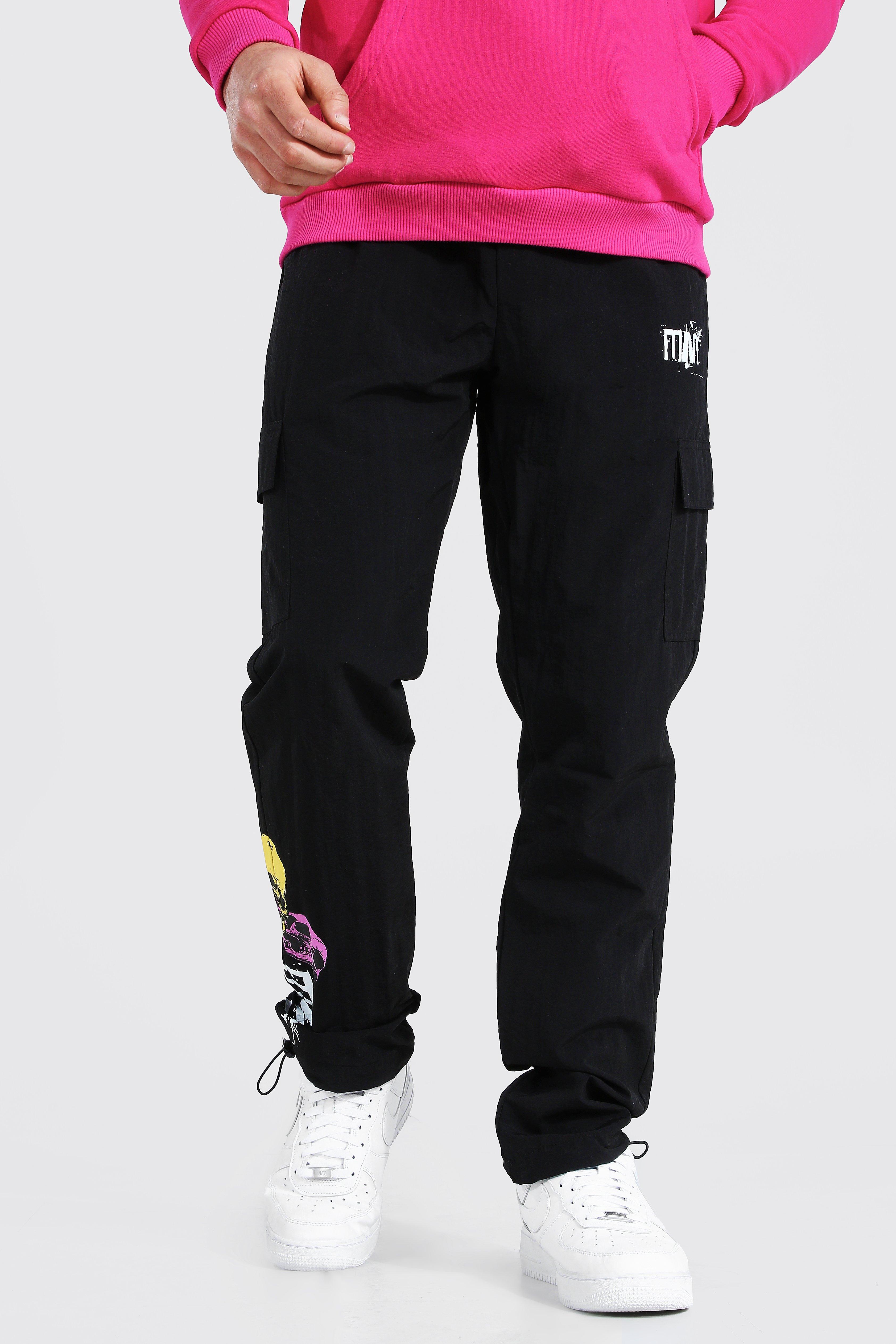 Shell Man Skull Cargo Pants With Bungee Cord | boohooMAN AU