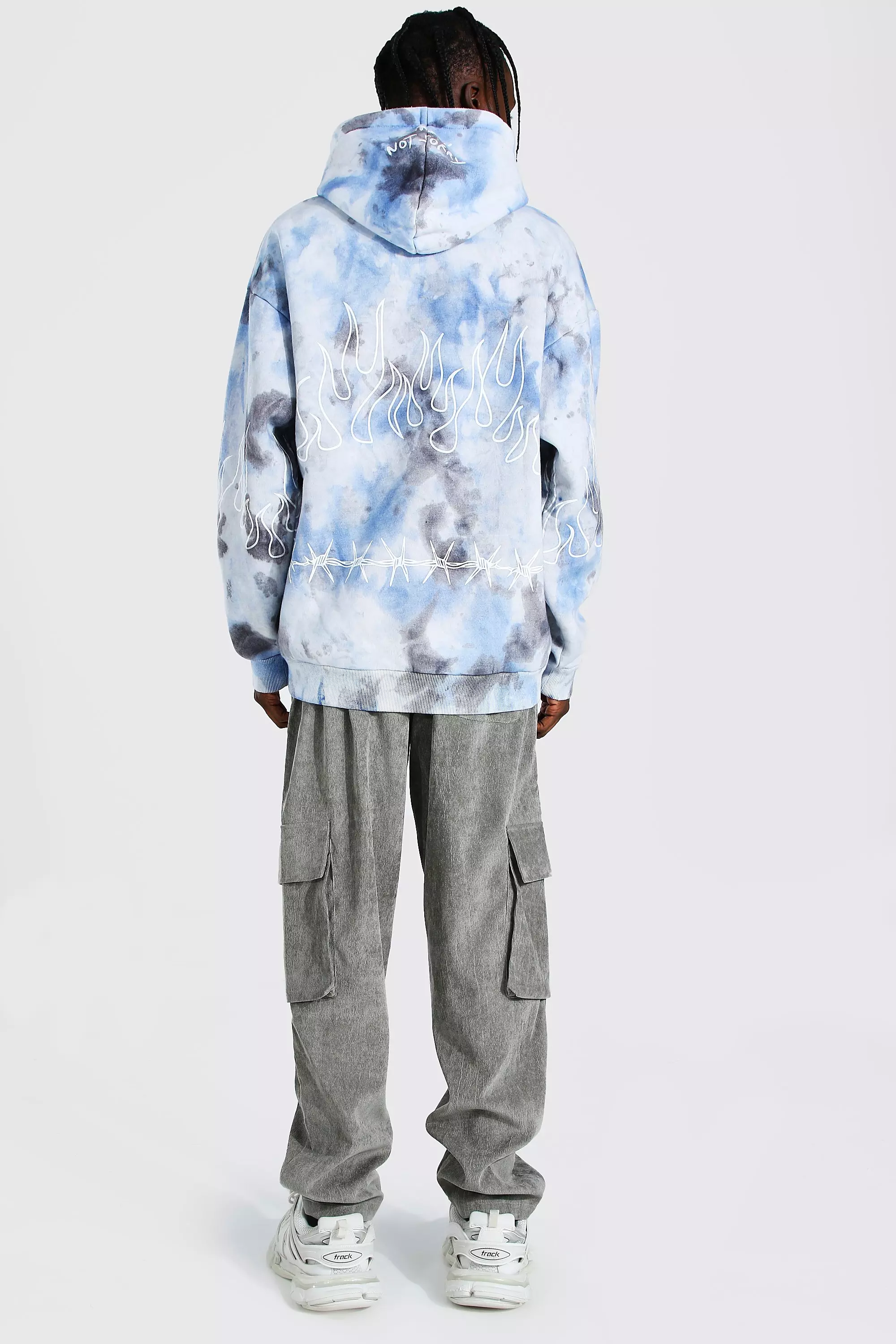 Oversized official flame print tie dye hoodie sale