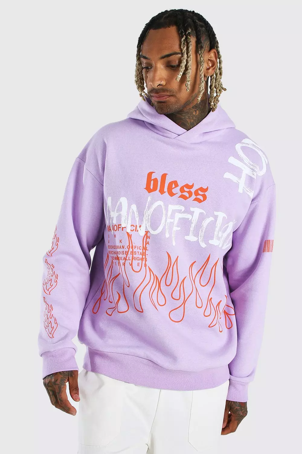 Oversized Official MAN Flame Print Hoodie boohooMAN