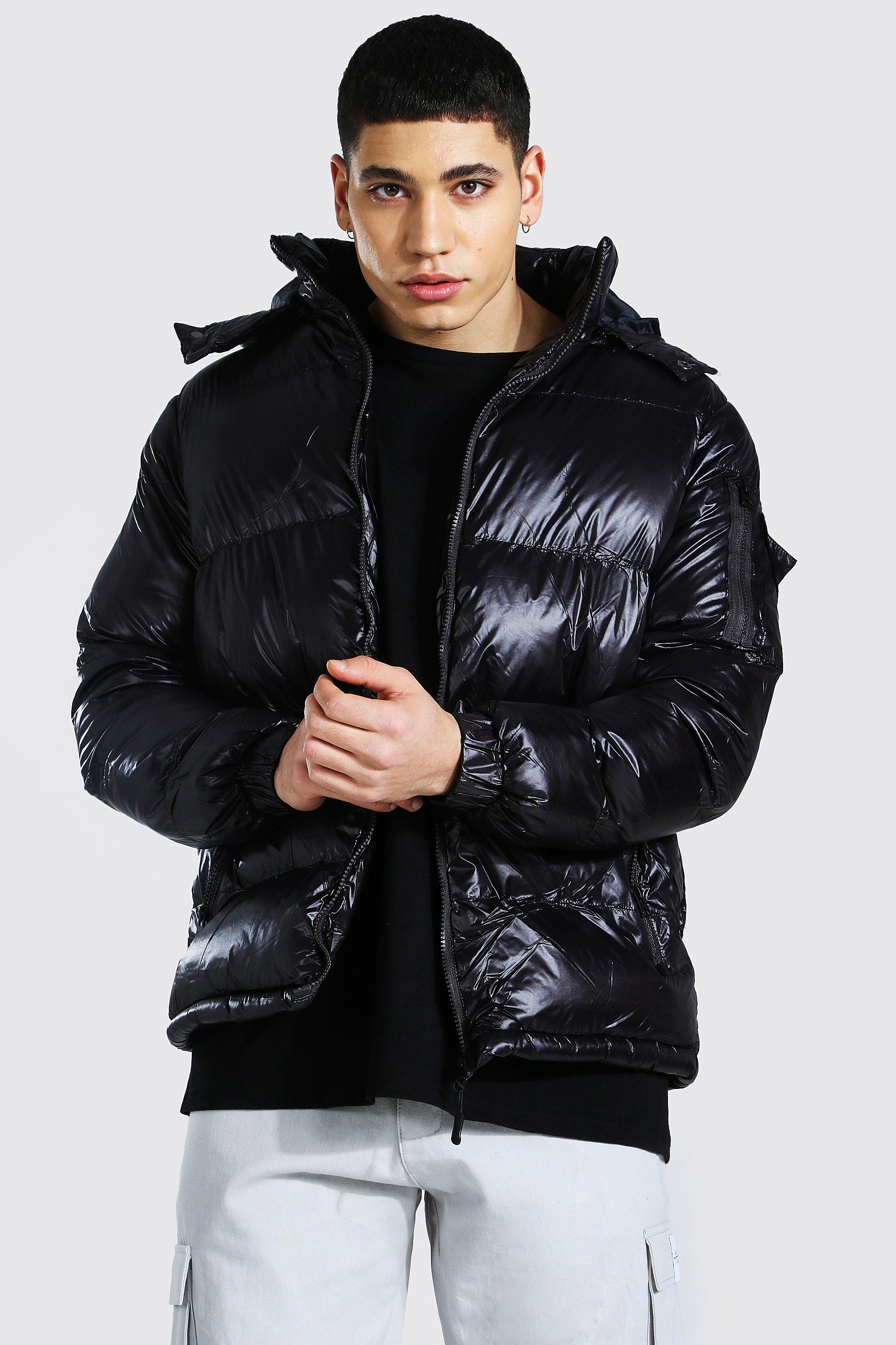 High Shine Hooded Puffer Jacket