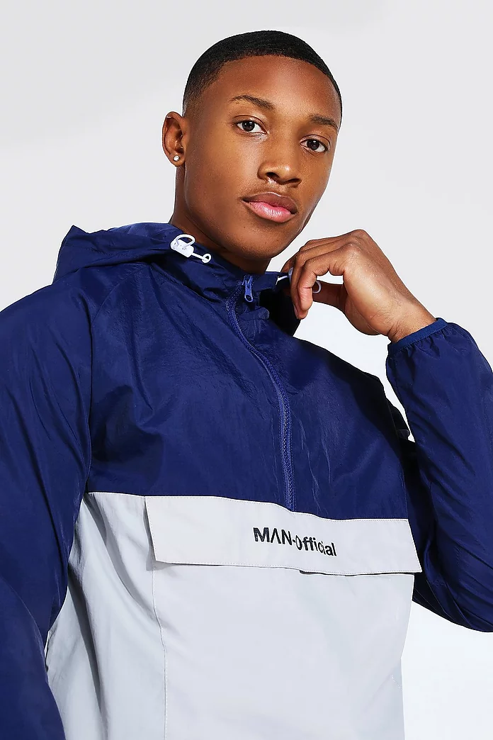 Colour Block Front Pocket Windbreaker with branding Colour Block Front Pocket Windbreaker with branding