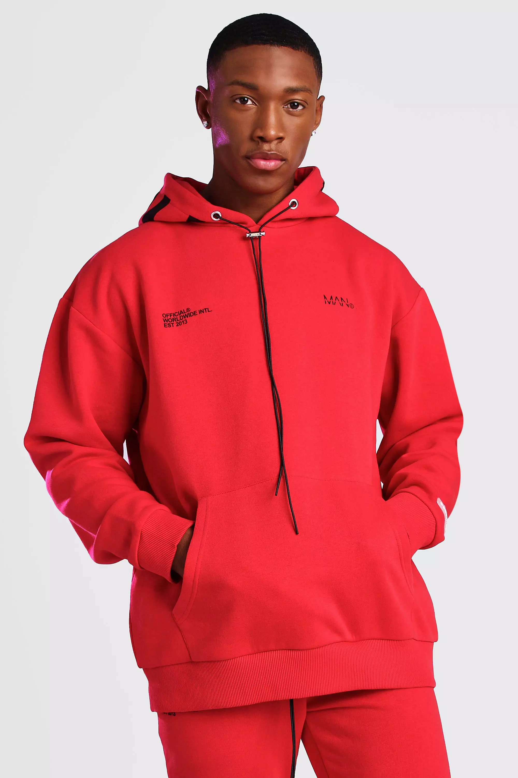 Boohooman red hoodie deals