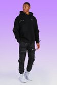 Black Oversized Man Cargo Hoodie With Bungee Cord