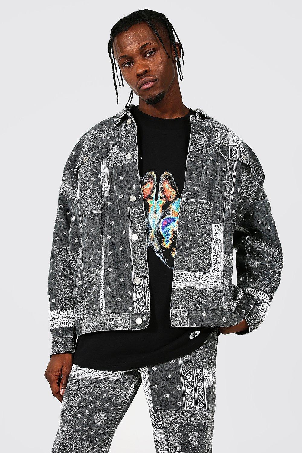 Oversized Bandana Jacquard Denim Jacket