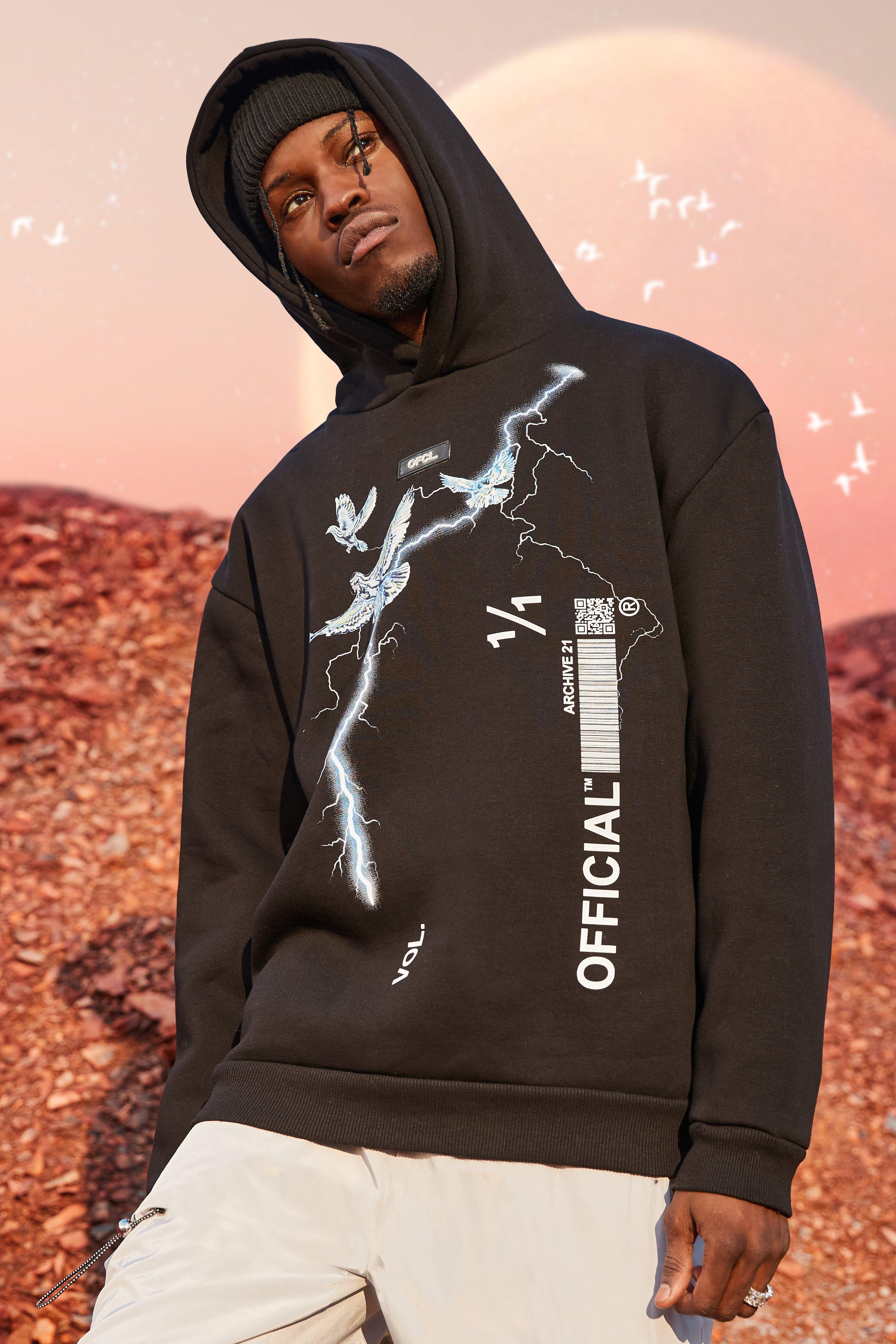 Lightning Graphic Hoodie boohooMAN USA