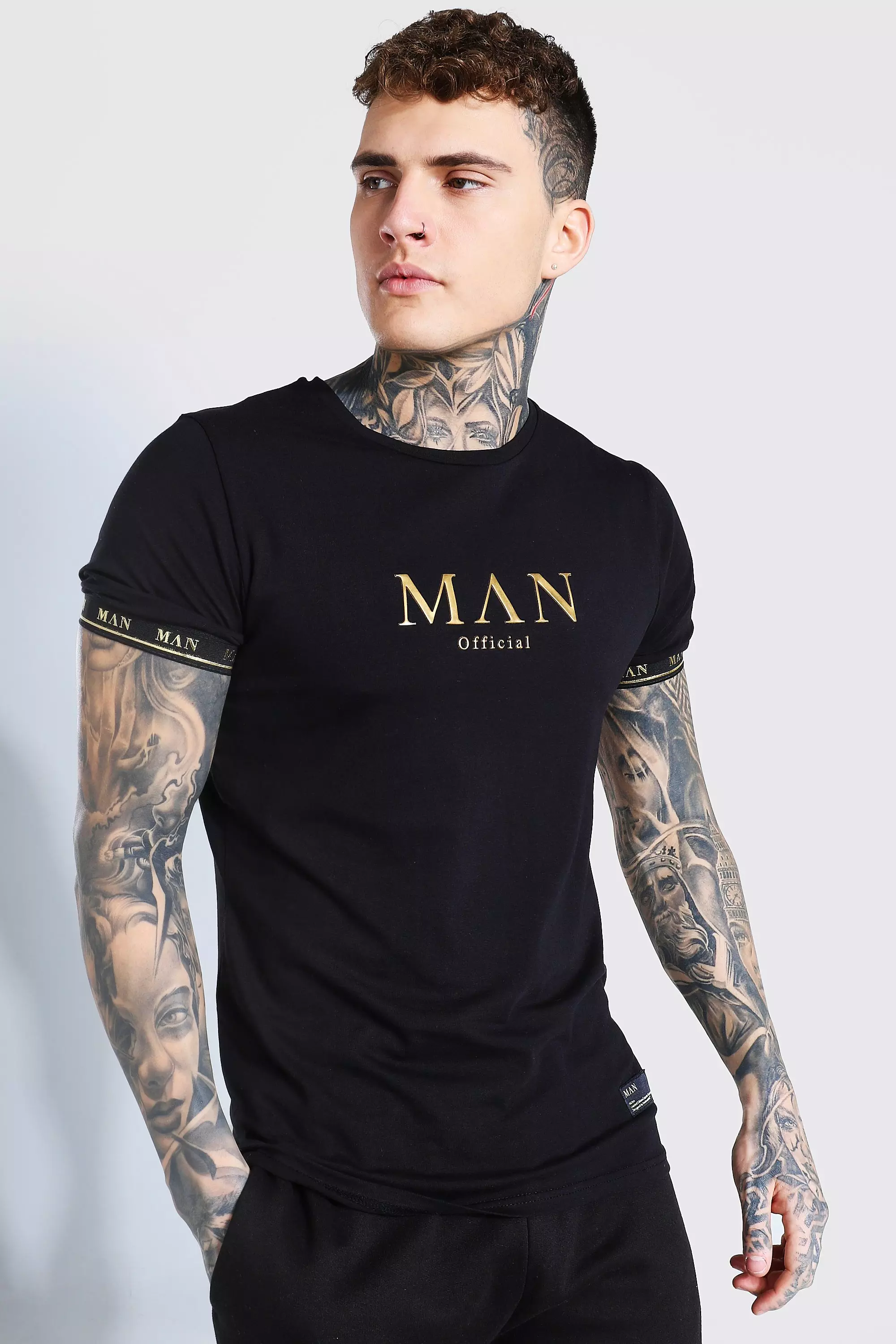 T-Shirt Man Gold Con Polsini Nastrati, Nero immagine alternativa