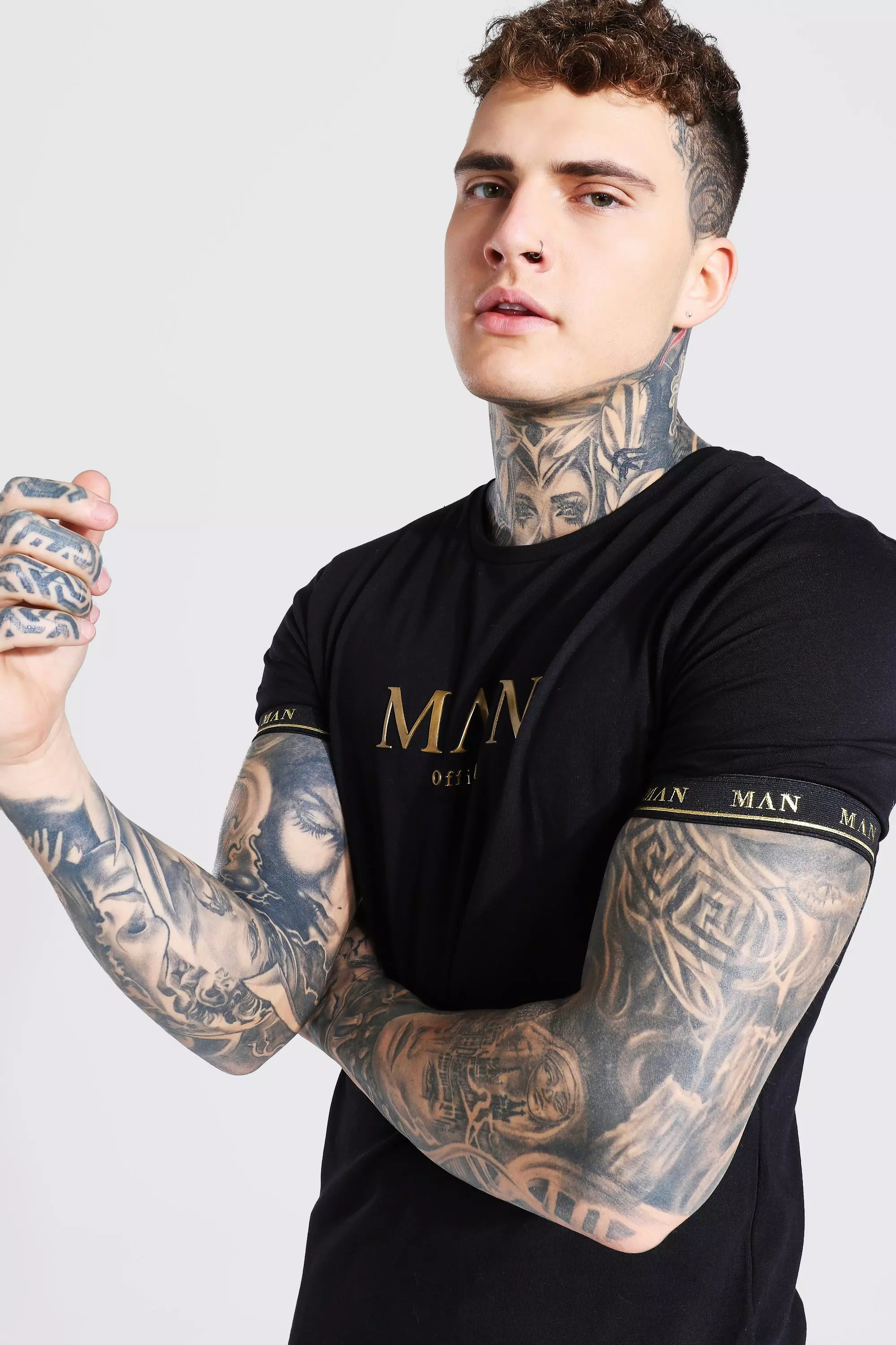 T-Shirt Man Gold Con Polsini Nastrati, Nero immagine alternativa