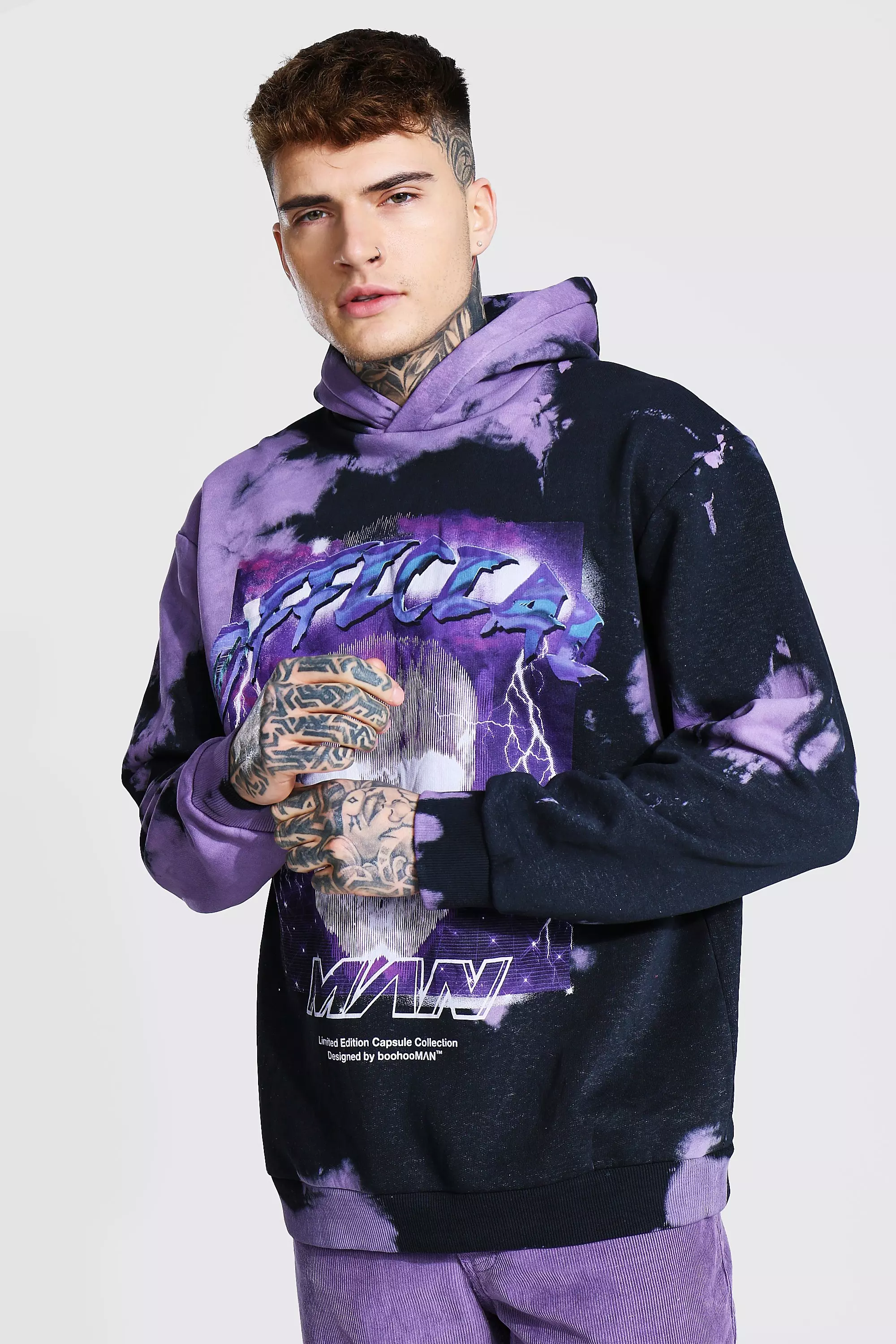 Boohooman tie dye hoodie hotsell