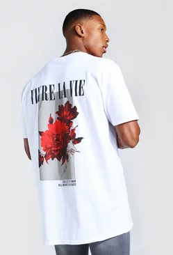 White Oversized Floral Back Print T-Shirt