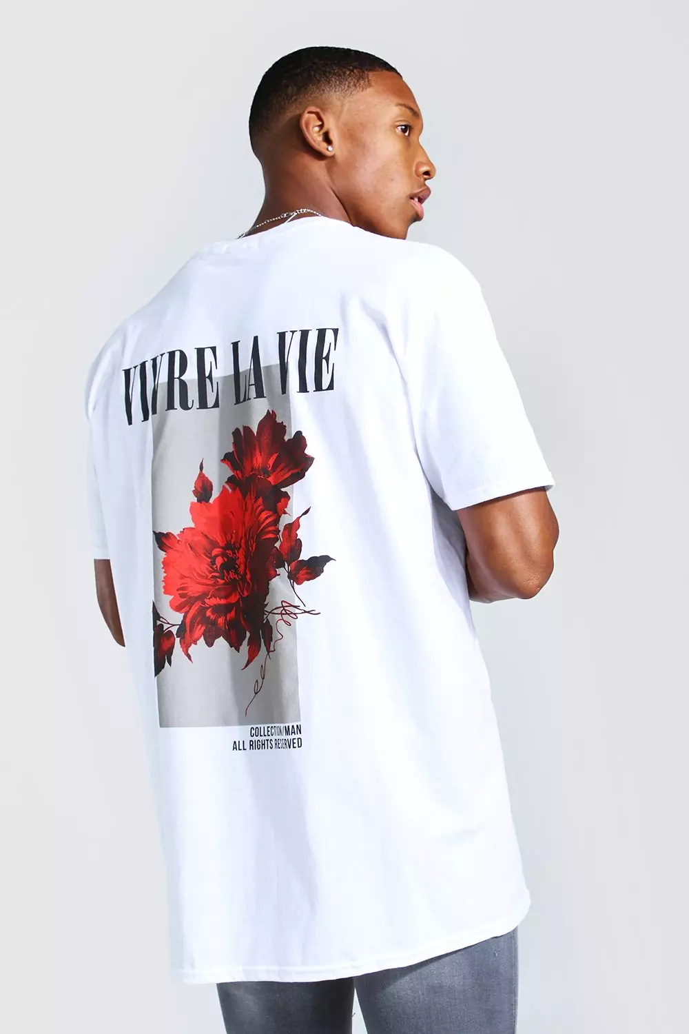 Oversized Floral Back Print T-Shirt White