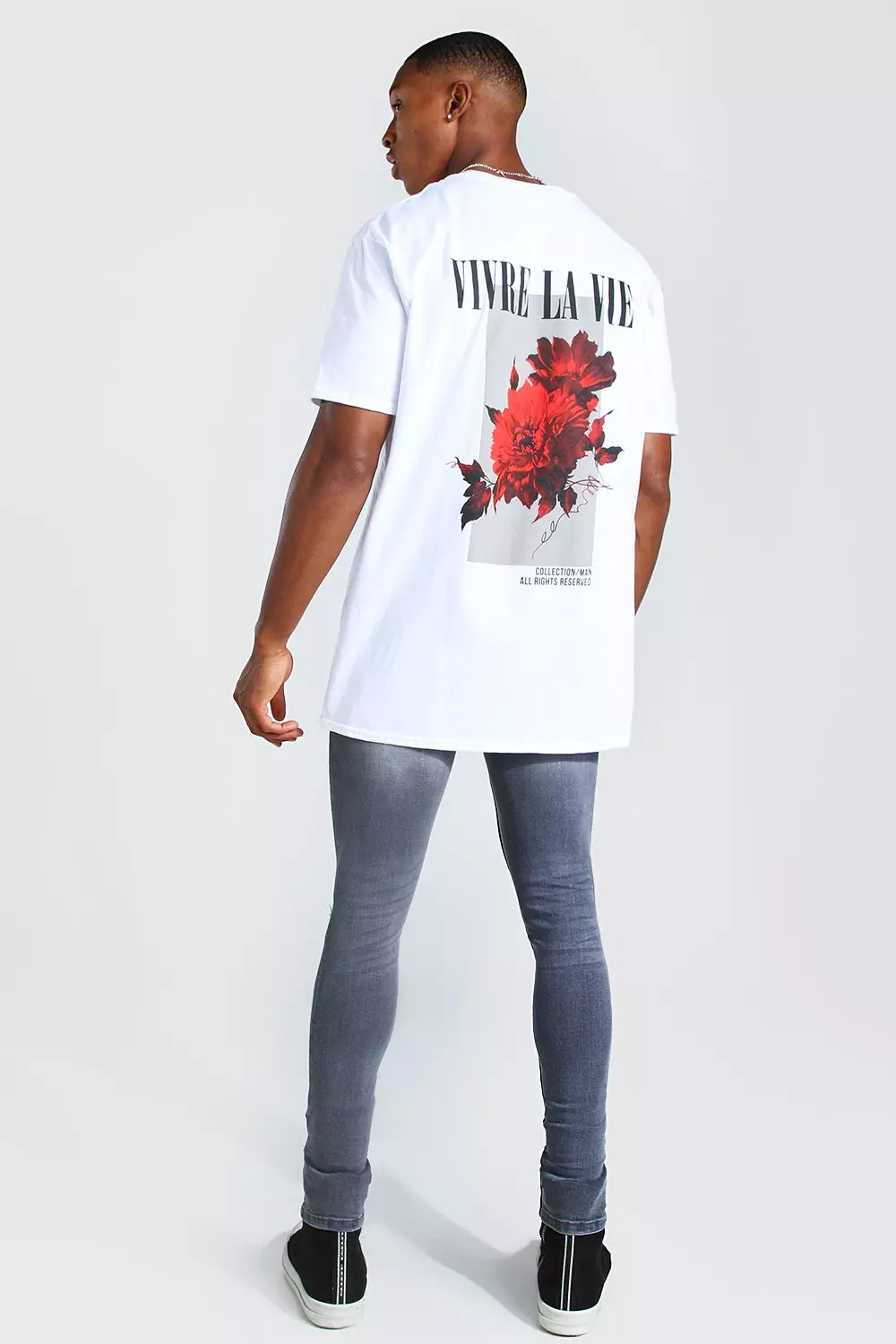 White Oversized Floral Back Print T-Shirt alternative image