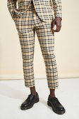 Camel Skinny Neon Check Cropped Suit Pants