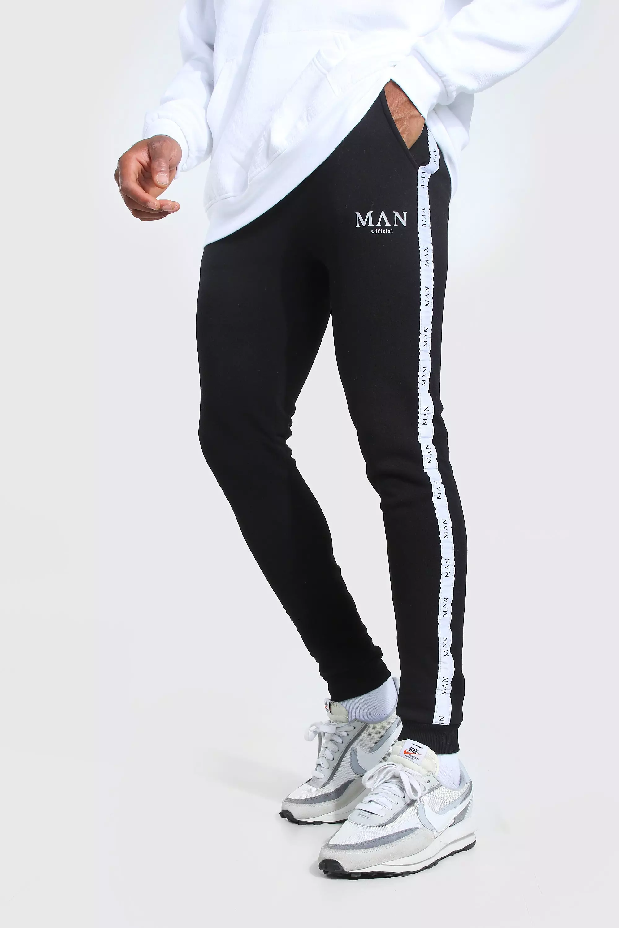 Skinny Fit Jogger With Man Tape boohooMAN