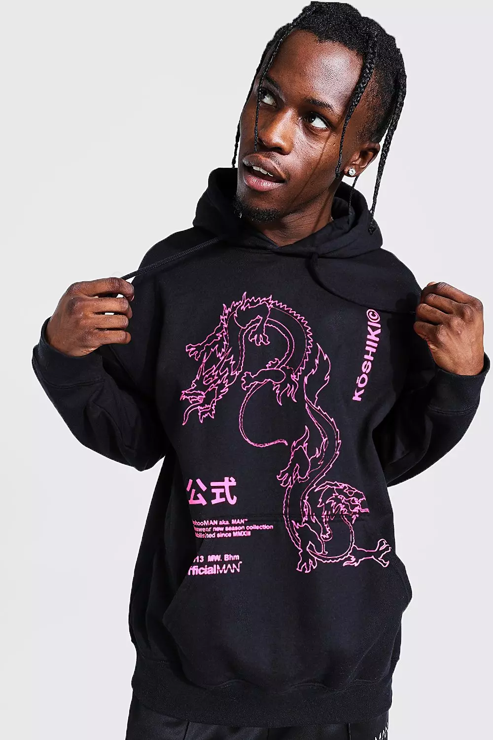 Oversized Dragon Outline Print Hoodie boohooMAN