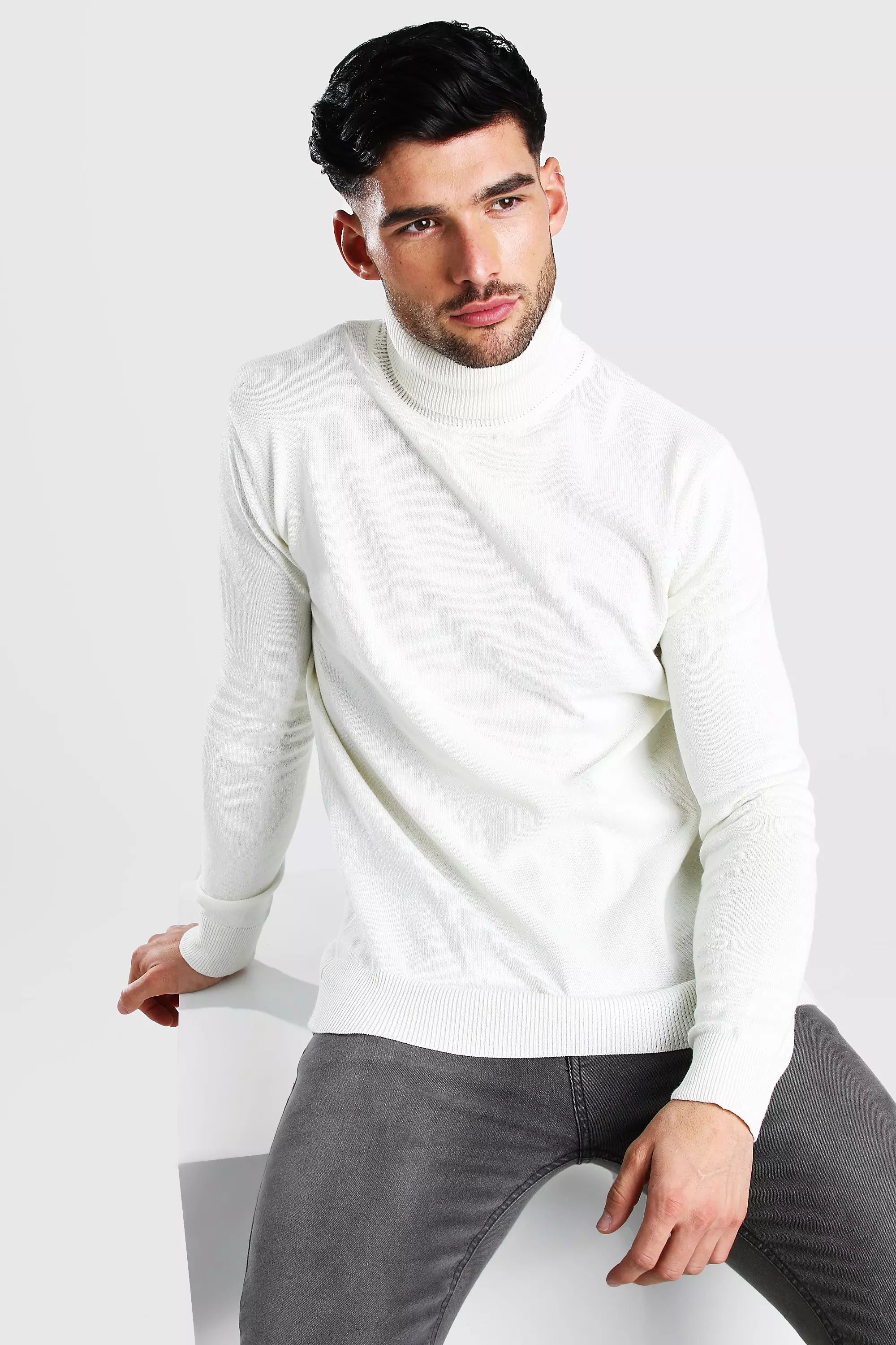 Regular Fit Turtleneck Sweater boohooMAN USA