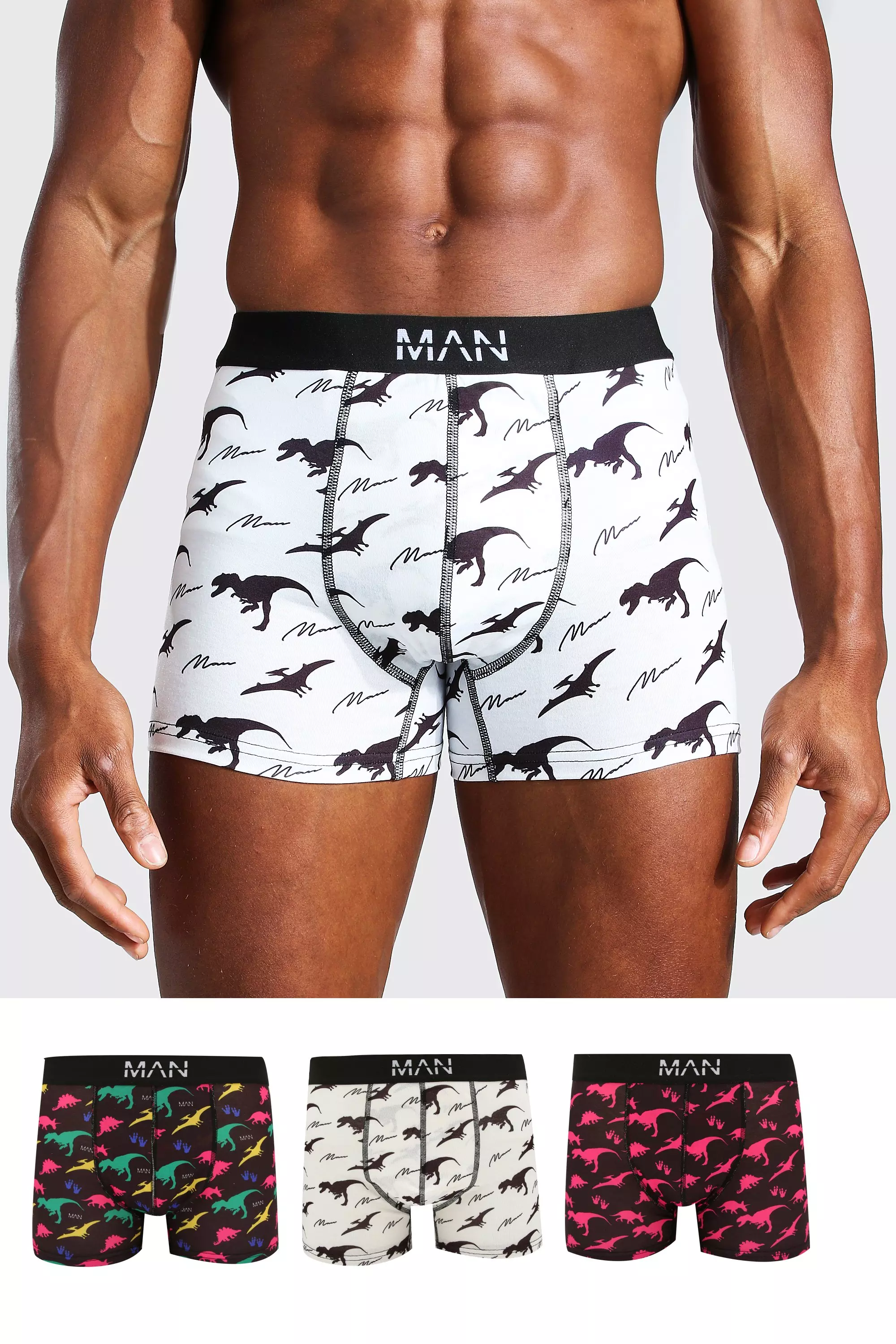 3er-Pack MAN Dash Dinosaurier Boxershorts, Mehrfarbig alternatives Bild