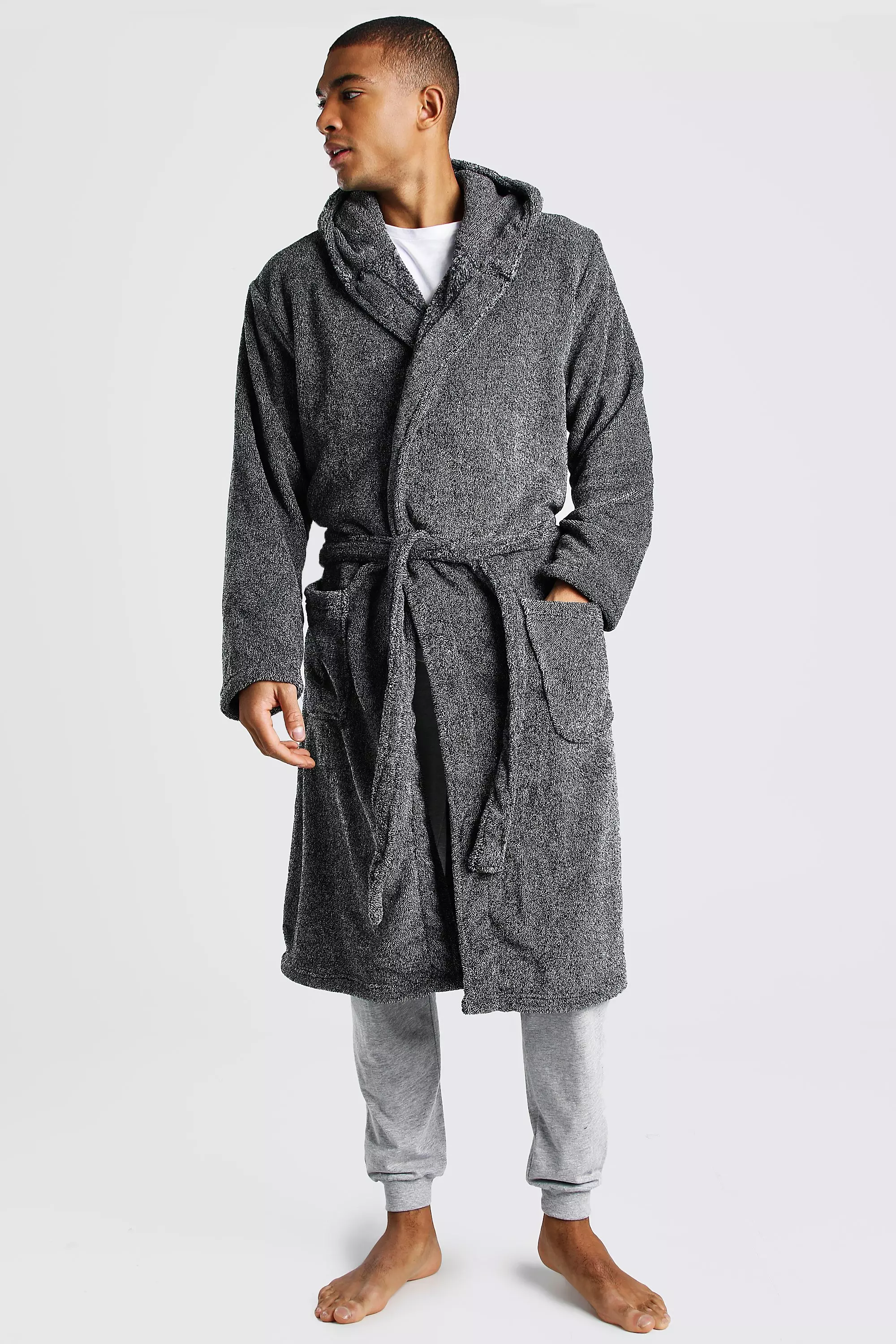Plain Hooded Dressing Gown boohooMAN