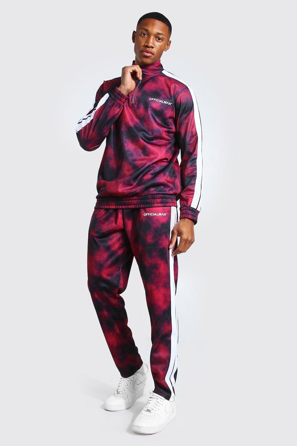 MAN Tie Dye Half Zip Tricot Tracksuit boohooMAN USA