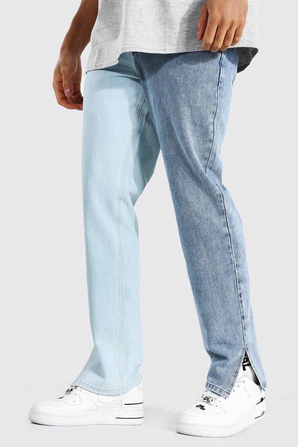 Straight Leg Split Hem Spliced Jeans