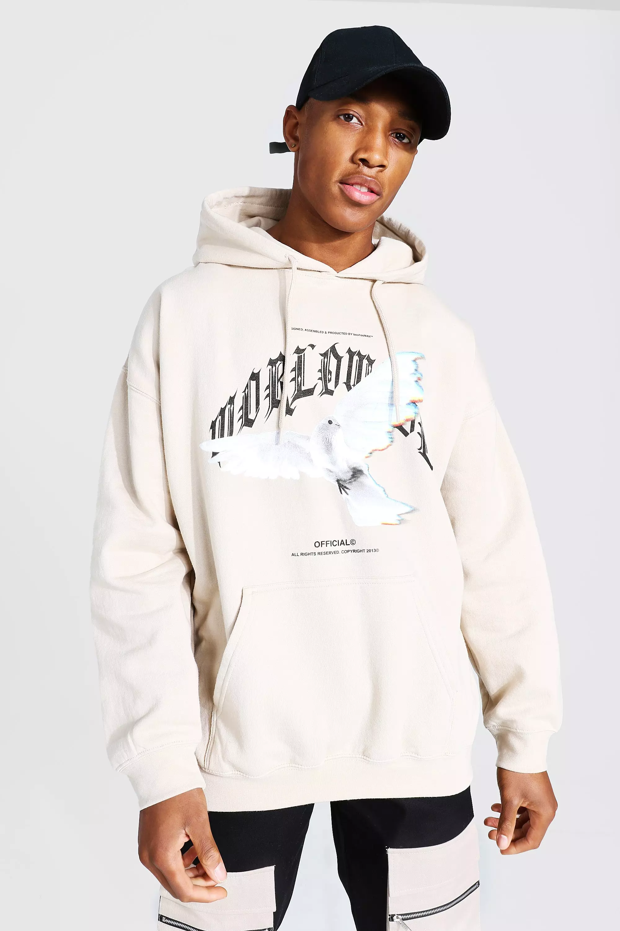 Oversized Worldwide Dove Print Hoodie boohooMAN